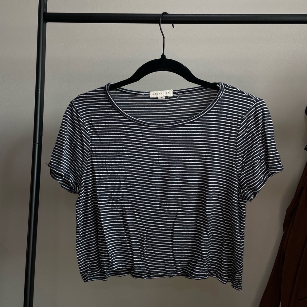Socialite Navy Blue and White Striped Tee